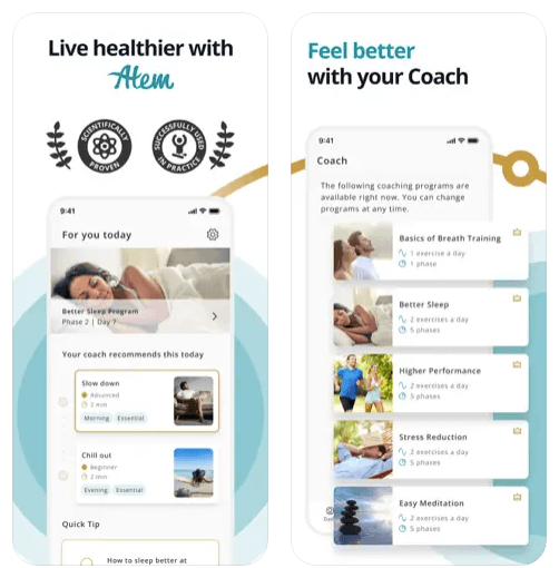 Atem mobile app screens