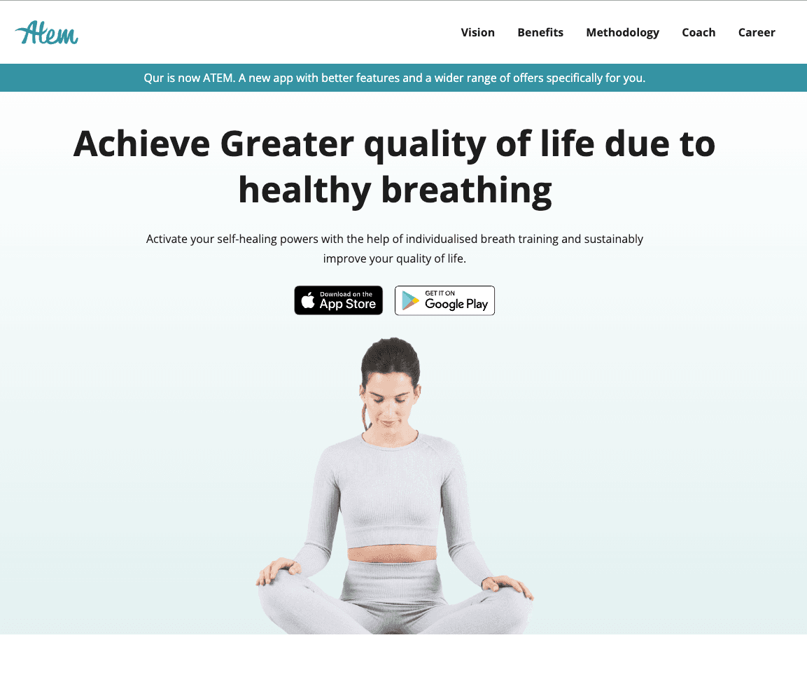 Atem landing page